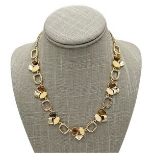NWT Tahari Gold Tone Druzy Crystal Tiger Eye Linked Necklace